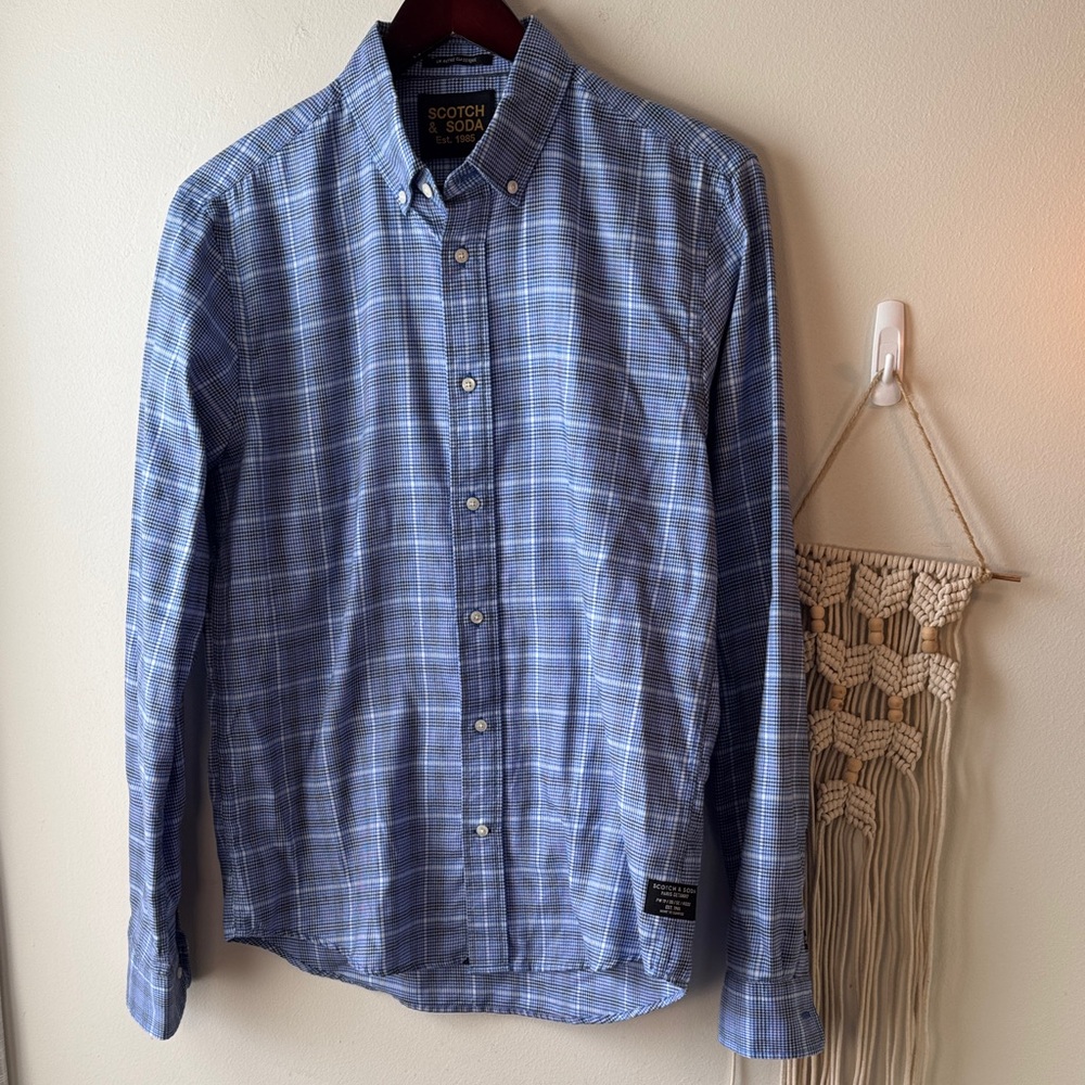 EUC Men's Scotch and Soda Button Down Shirt Cotton Small Plaid M